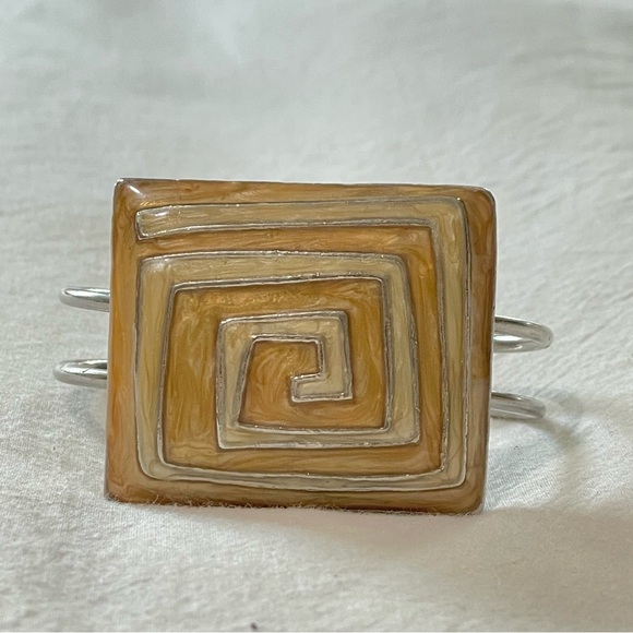 Modern Maze Design Square Enamel Gold Silver Cuff Bracelet - Picture 1 of 9